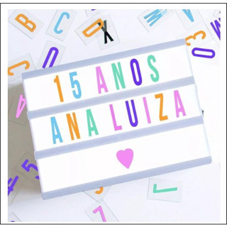 Lightbox Luminária Led com 96 Letras Pretas ou Coloridas no Tamanho a5