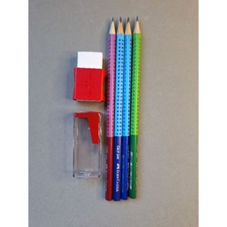 Conjunto Faber-Castell, 4 lápis + apontador + borracha.