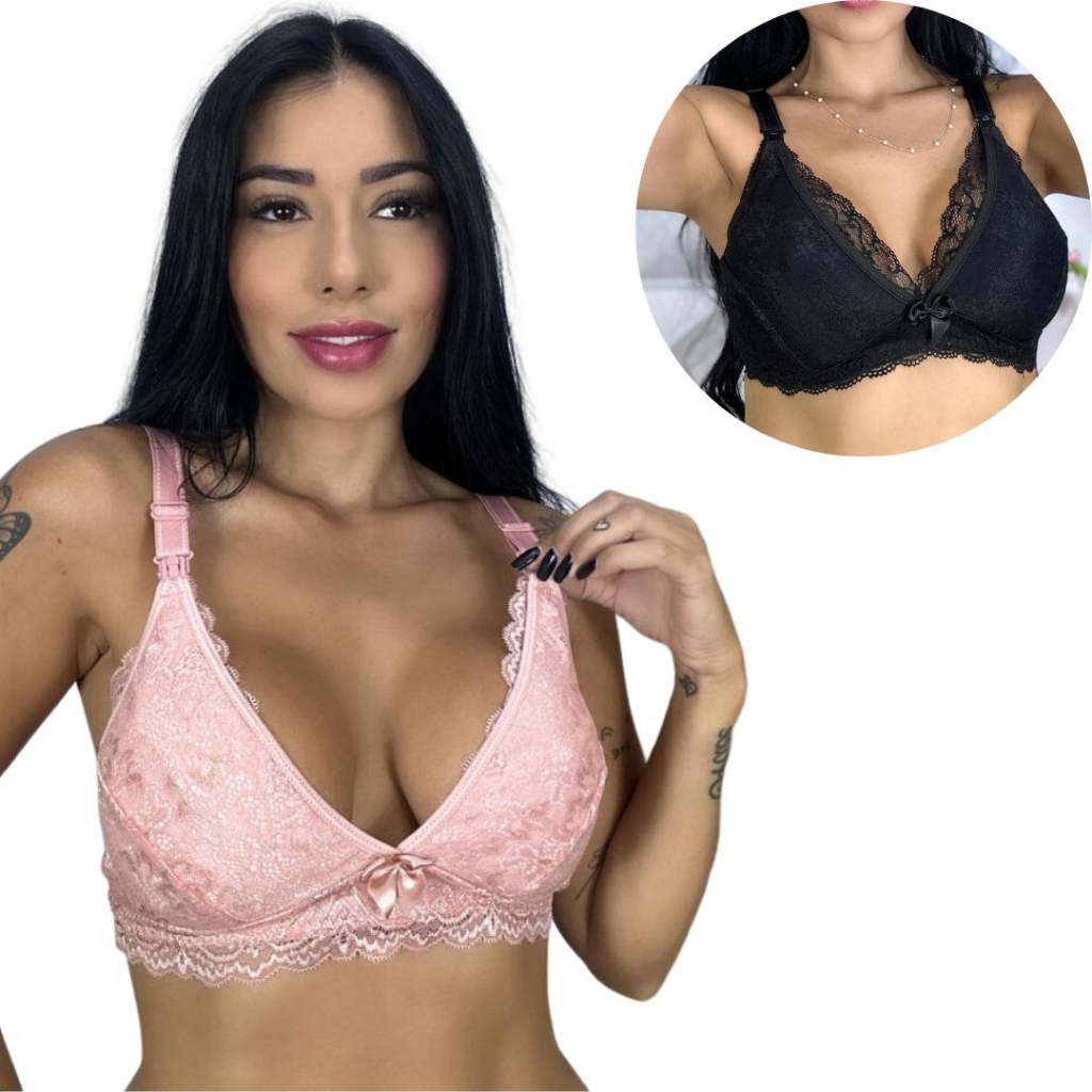 Kit 02 Sutiãs de Amamentação em Renda Reforçado Gestante Pós Parto. em Oferta na Shopee