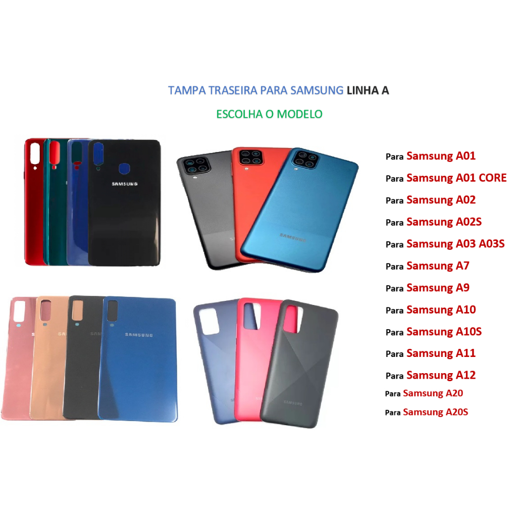 Tampa Traseira Para Samsung Galaxy A7 / A01 / A02 / A9 / A10 / A12 / A11/ A20 / A20s / A21s