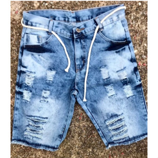 Bermuda Jeans Masculina Rasgada Destroyed Skinny Desfiada