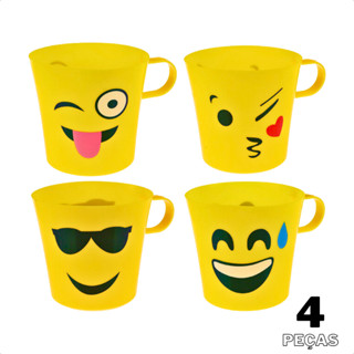 Jogo 04 Copos De Plástico Para Crianças Estampa Emoji Smile