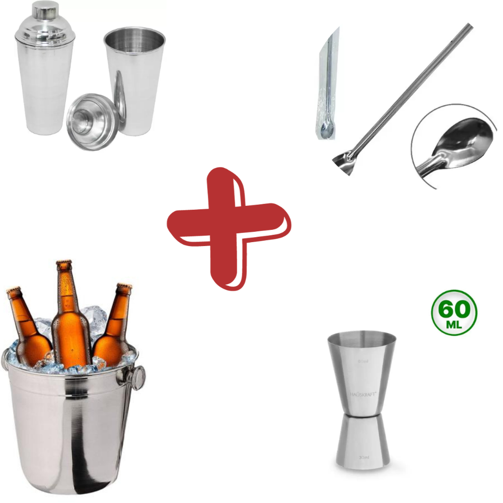 Kit Balde De Gelo+coqueteleira+colher De Suco 30cm+dosador
