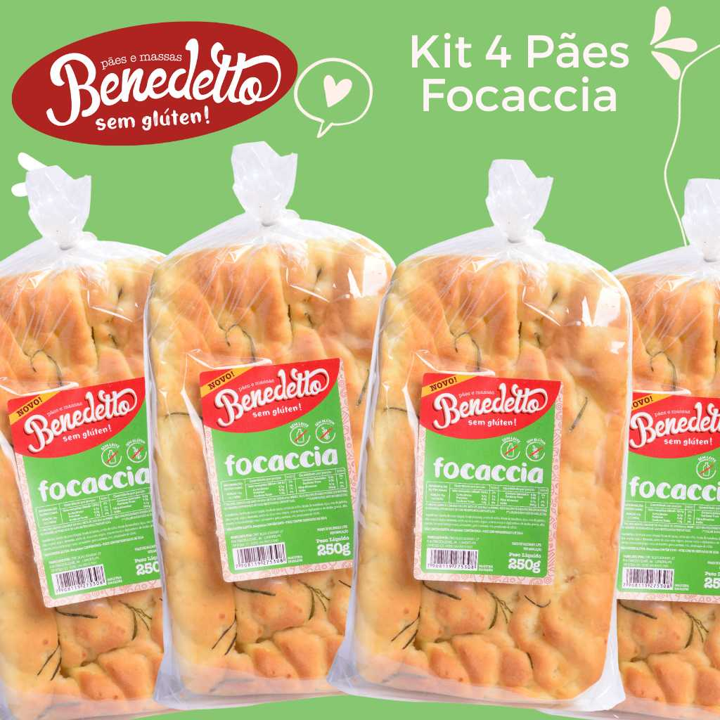 KIT PÃO FOCACCIA SEM GLÚTEN SEM LEITE BENEDETTO - KIT COM 04 em Oferta na Shopee