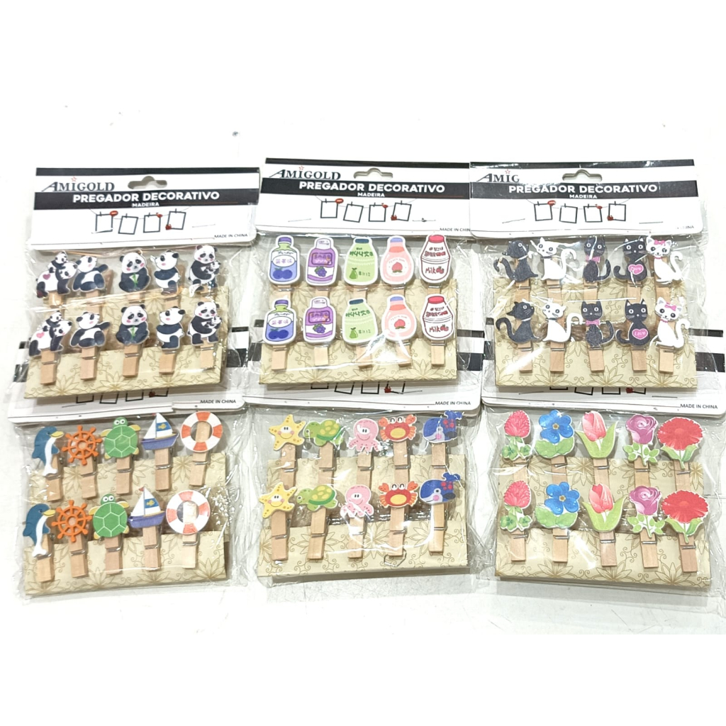Mini prendedor de madeira decorado 3,5cm com 10 unidades