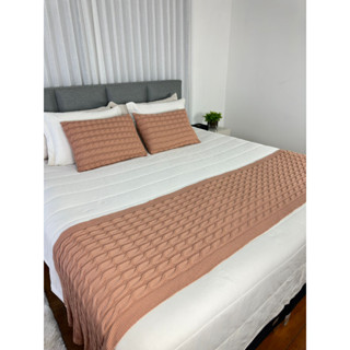 Peseira Manta Trança Sala Cama Queen Sofá Tricot 230x60cm