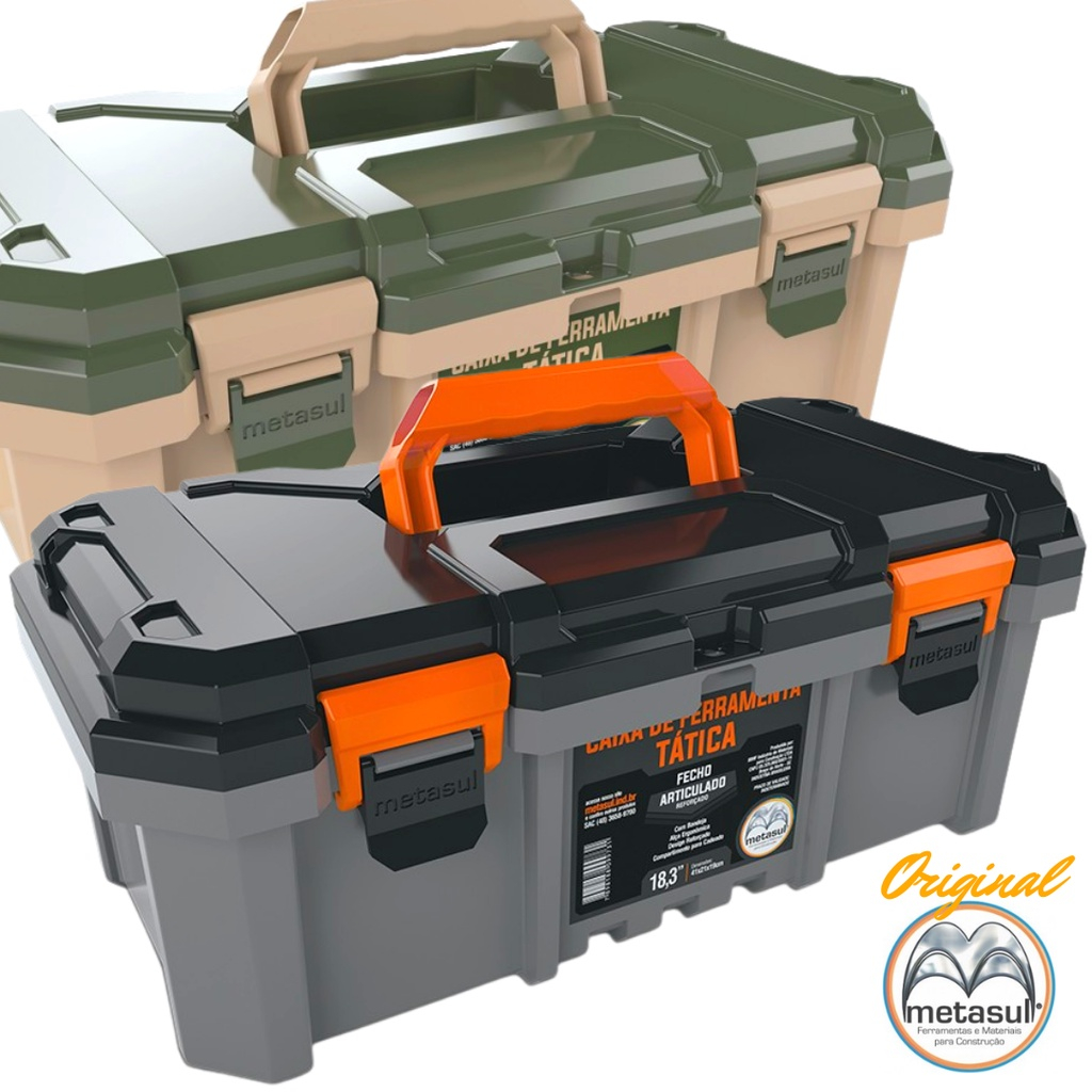 Caixa De Ferramenta Maleta Grande Reforçada Tática 18.3" P/ Mecânico Encanador Marceneiro Pedreiro Metasul Original em Oferta na Shopee