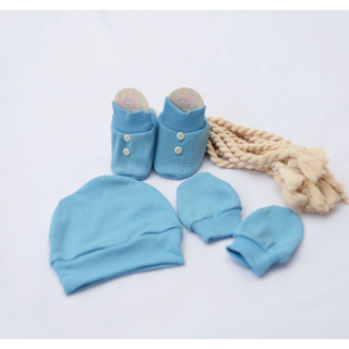 TOUCA+LUVA+SAPATINHO AZUL BEBÊ para bebê MASCULINO na malha 100% algodão em Oferta na Shopee