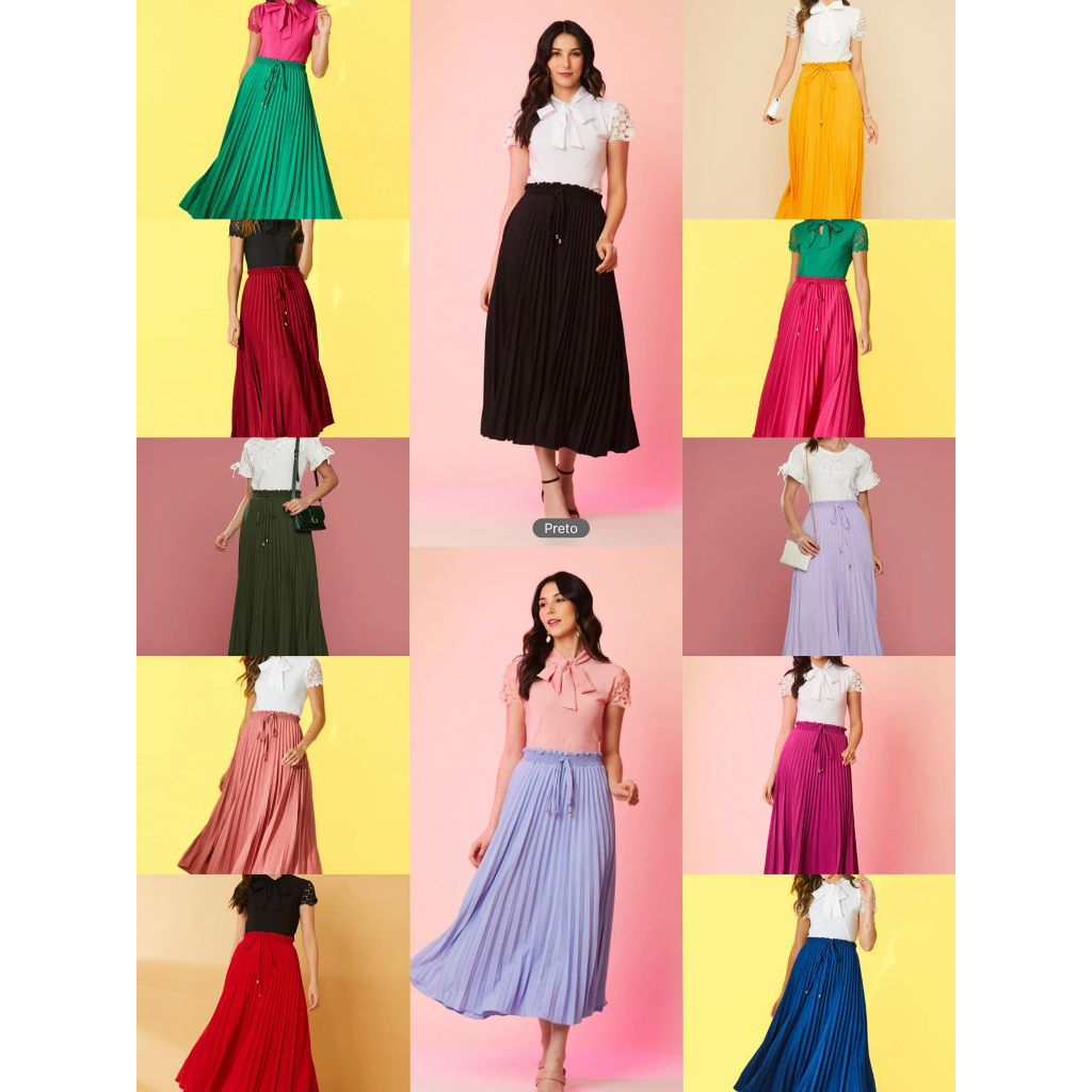 Saia Plissada Tendência Evangelica Com a Lastex na Cintura -0204 em Oferta na Shopee