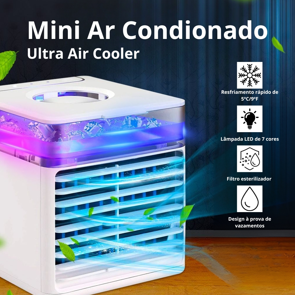 Mini Ar Condicionado Portátil USB 3X Power Umidificador e Climatizador com Luz de LED Ar Gelado