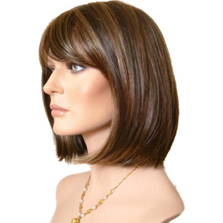 Peruca Lace Wig Castanho Claro Fibra Orgânica Premium Curto Uso Diário Lindo