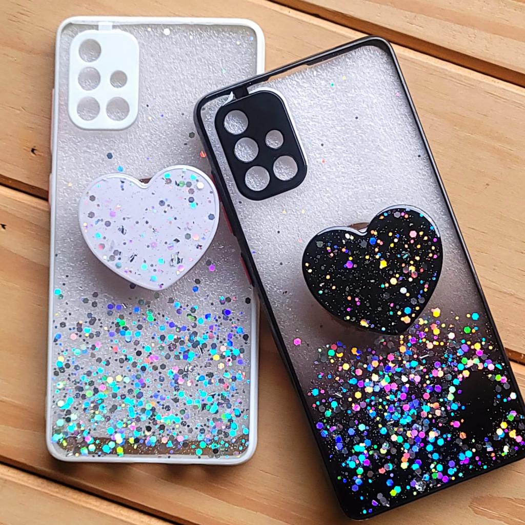 Capa Capinha case anti impacto para Samsung Galaxy A71 Capa de Silicone com Pop Socket de coração para A71
