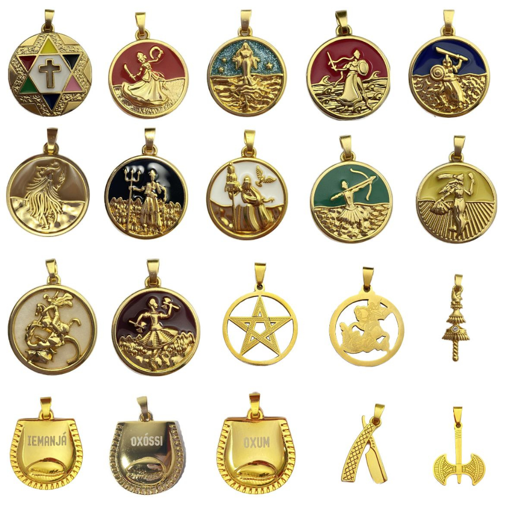 Kit Pingente + Corrente Medalha Orixás Oxóssi Oxalá Oxum Ogum Xangô Iansã Iemanjá Exu Omolu Nanã Obá - Umbanda em Oferta na Shopee