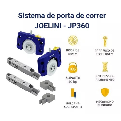 JP 360 JOELINI KIT SOBREPOR SISTEMA DESLIZANTE PARA 1 PORTA / KIT CORRER SOBREPOR