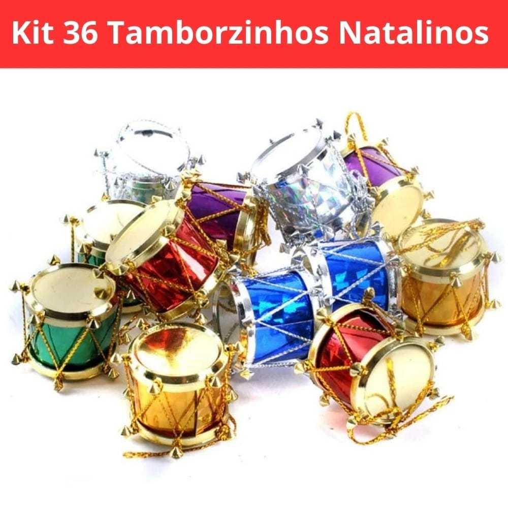 Kit 36 Enfeites Natalinos Tamborzinhos Pendurar Arvore Natal