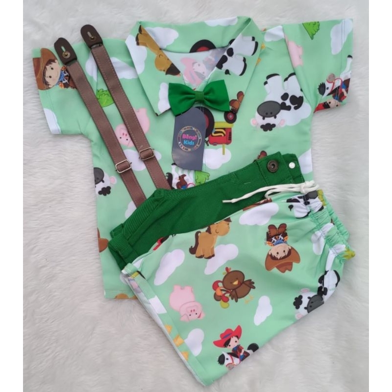 Detalhes do CONJUNTO INFANTIL FAZENDINHA ROUPA TEMÁTICA 5 PEÇAS
