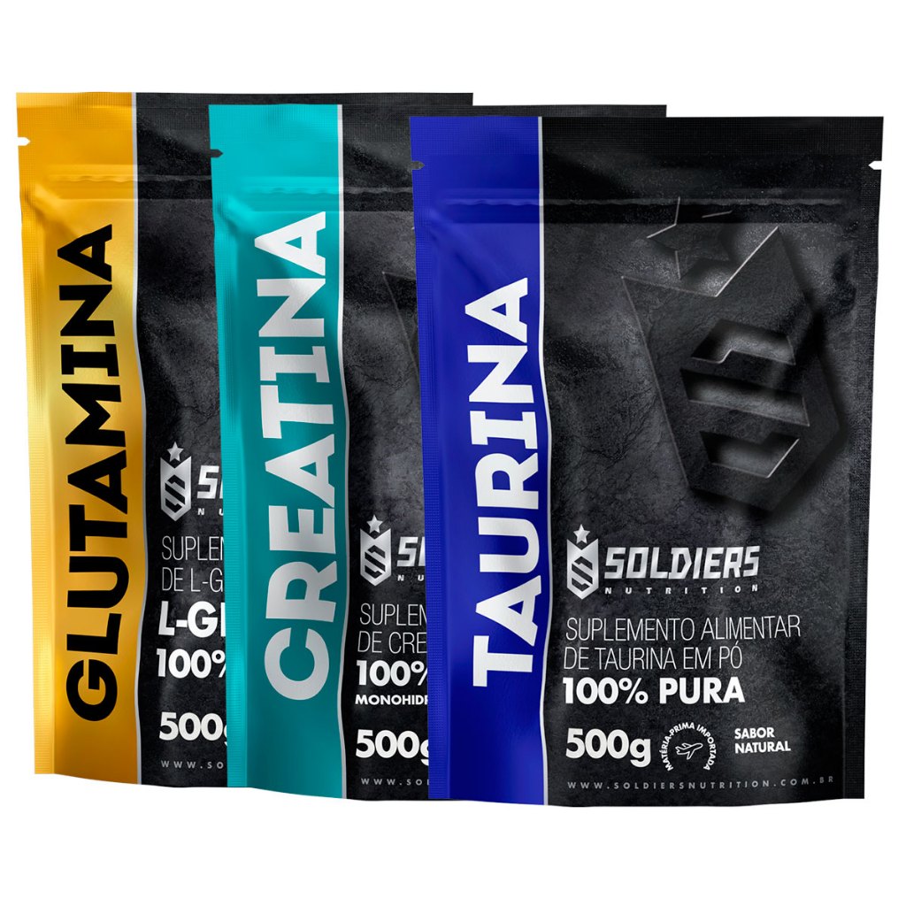 Kit: Creatina Monohidratada 500g + Taurina 500g + Glutamina 500g - 100% Puro Importado - Soldiers Nutrition