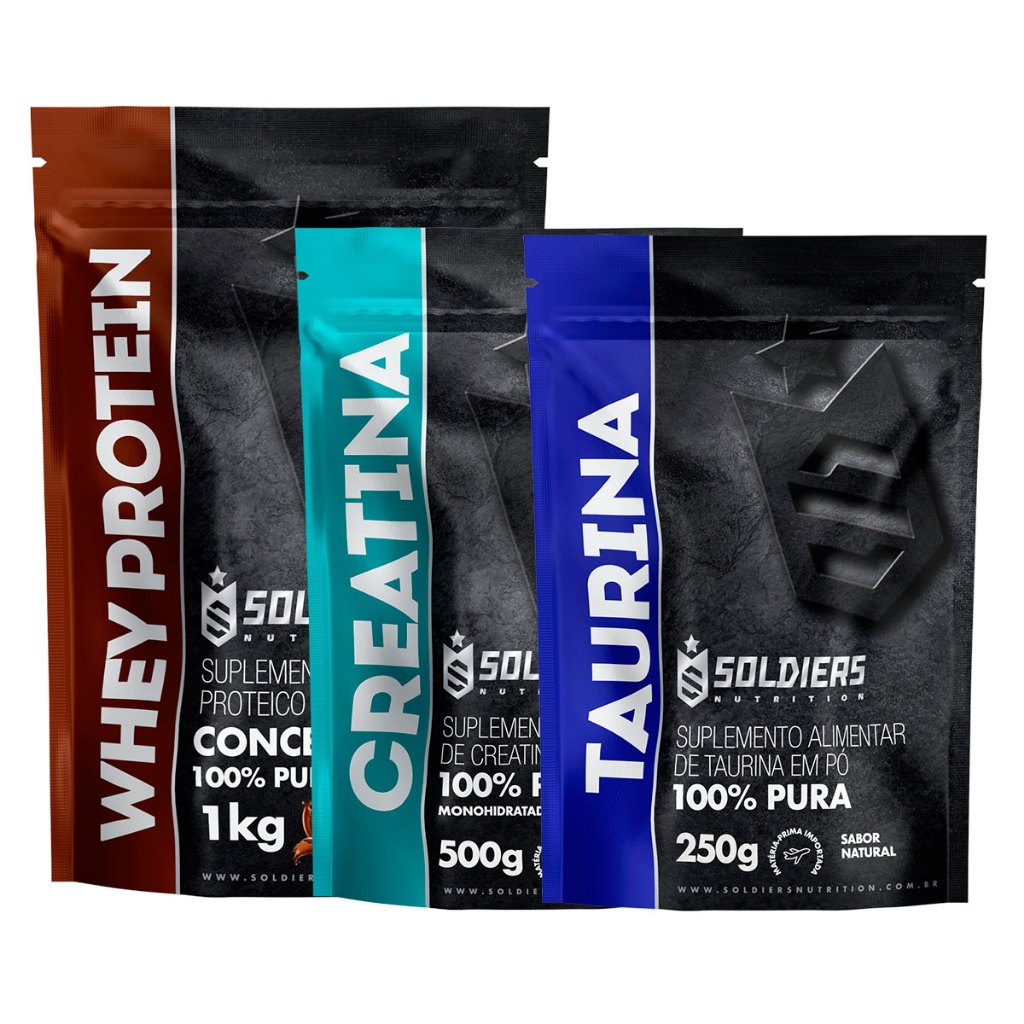 Kit: Whey Protein Concentrado 1Kg + Creatina Monohidratada 500g + Taurina 250g - 100% Importado - Soldiers Nutrition