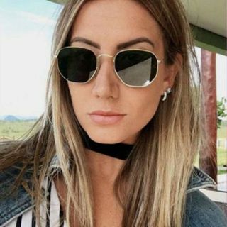 Óculos de Sol Inspire Hexagonal Armacao Lente Preta Protecao Uv400