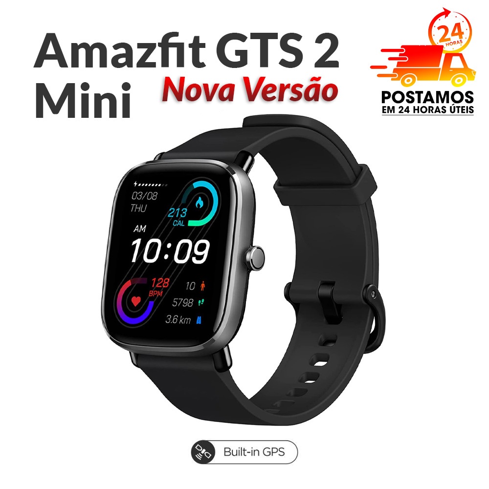 Smartwatch Amazfit GTS 2 Mini Nova Versão 1.55" Amoled, GPS, Alexa, À Prova D'água 50 Metros - Preto