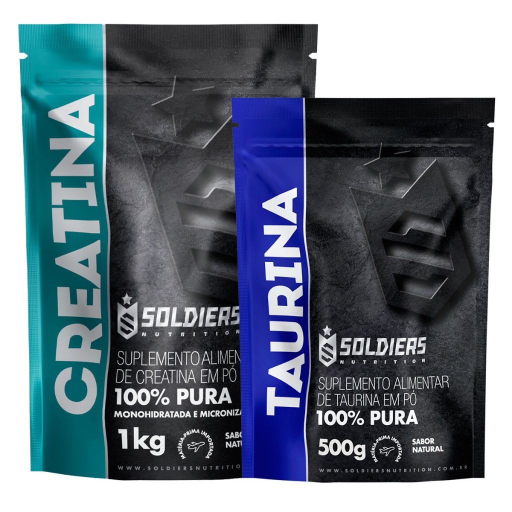Kit: Creatina Monohidratada 1Kg + Taurina 500g - 100% Pura Importada - Soldiers Nutrition