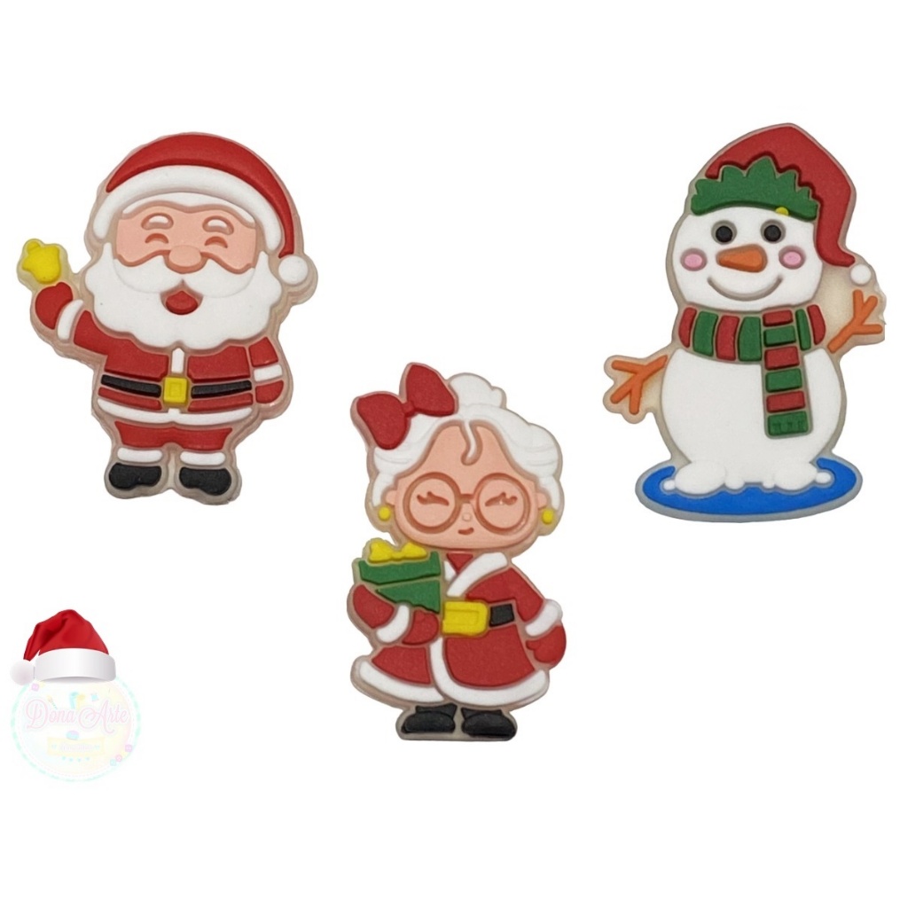 Aplique Emborrachado Silicone - Natal - Papai Noel, Mamãe Noel e Pinguim (Corpo Inteiro)