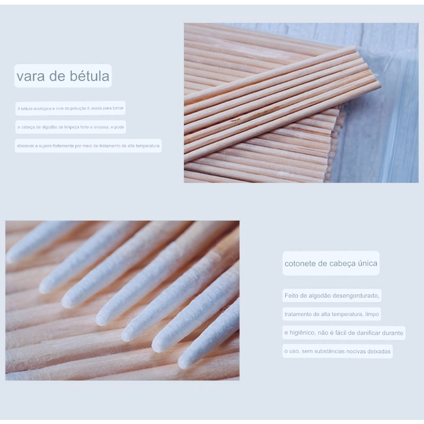 Kit 100/200 Palitos Com Algodão Multiuso Para Cilios,Henna,Unhas