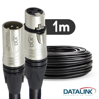 1 Metro Cabo XLR Profissional Balanceado - Datalink - Cabo 1 Metro Para Microfone XLR Macho e Fêmea