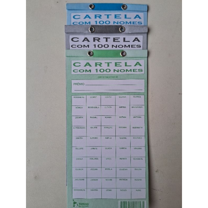 20 CARTELAS DE RIFA DE 100 NOMES em Oferta na Shopee
