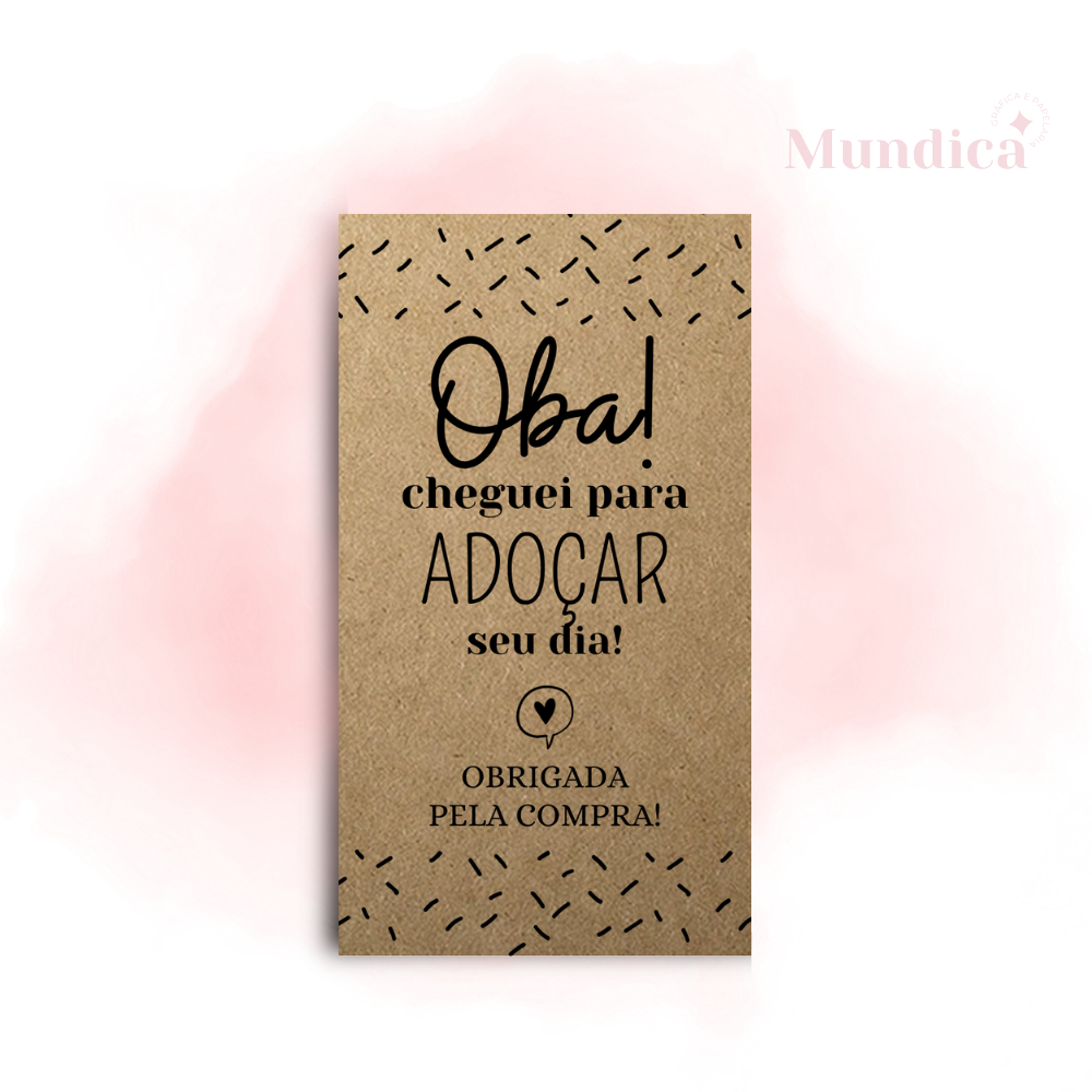Cartão Para Confeitaria Doce Agradecimento 5X9cm Kraft