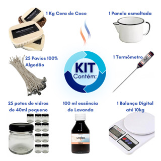 kit completo para iniciante velas artesanais cera de coco + 6 itens