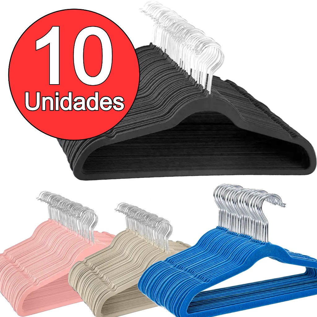 Kit Cabide Veludo Infantil 10un Slim Antideslizante Profissional Luxo