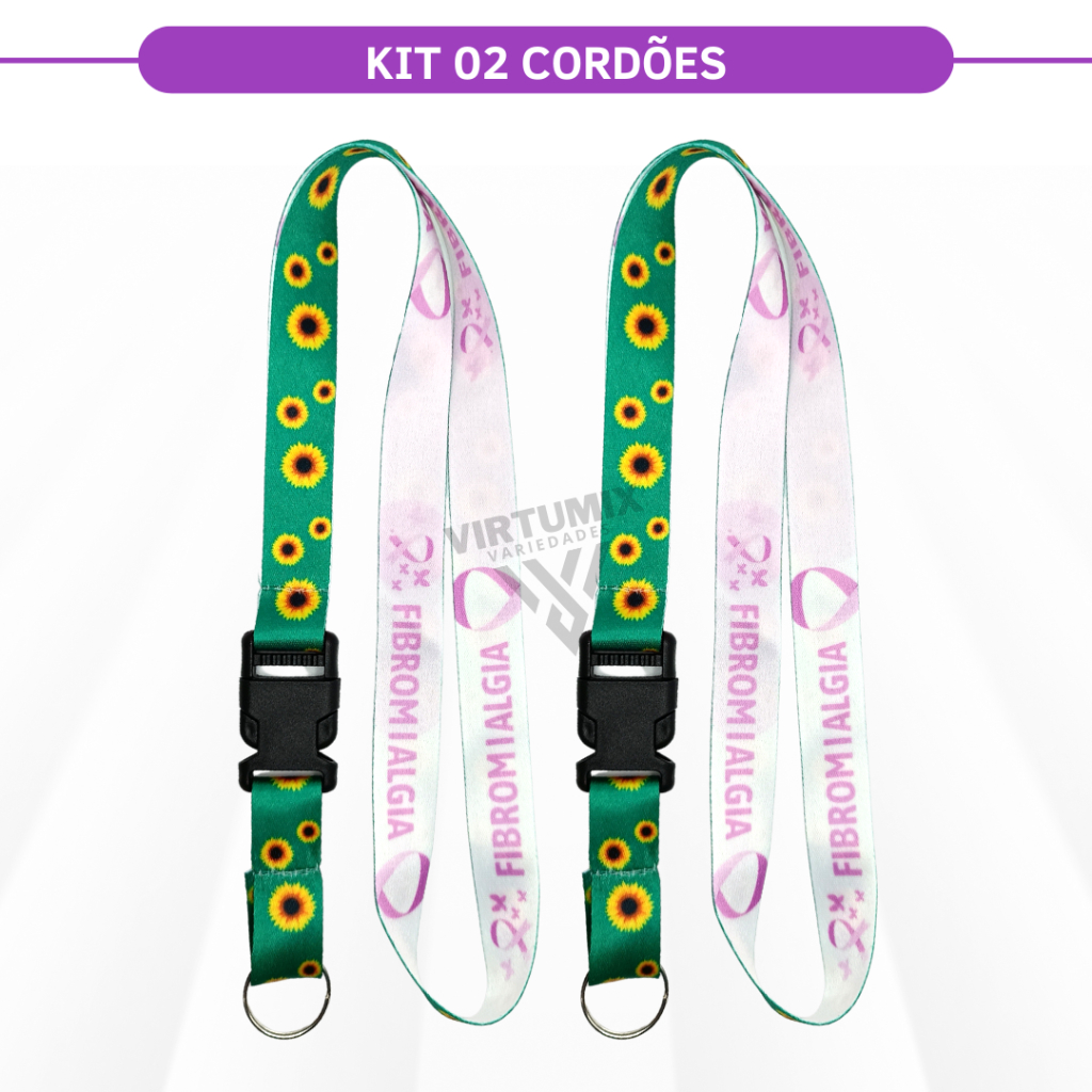 Kit 02 Cordões de Identificação Fibromialgia e Girassol Dupla Face com Engate