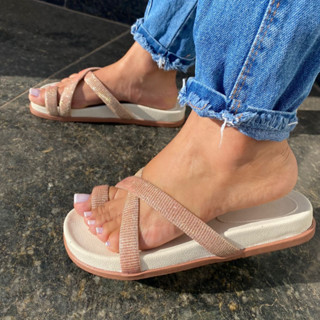 Sandália Papete Feminina Birken Lançamento Tira Brilhante