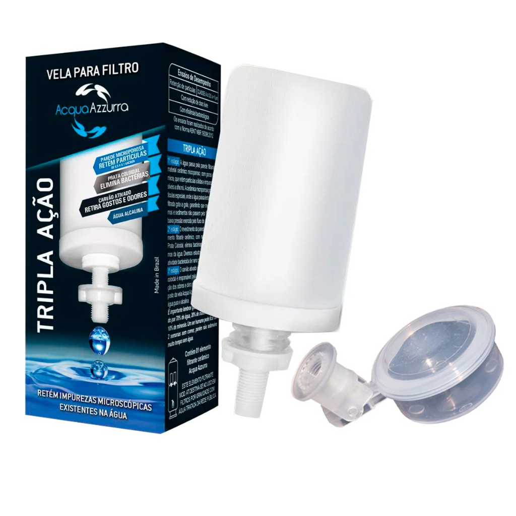 Kit 01 Vela Para Filtro Barro Alcalina Carvão Ativado Tripla Ação Acqua Azzurra e 01 Bóia Dosadora em Oferta na Shopee
