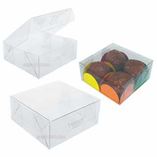 100 Caixas Caixinhas De Acetato Liso E Transparente 7x7x4 caixa para 4 docinhos 4x7x7