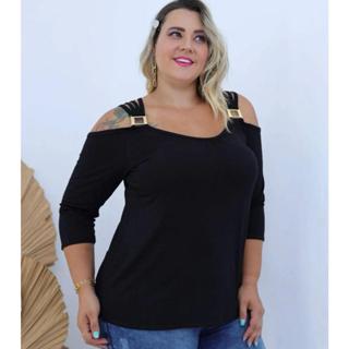 Blusa Feminina Manga 3/4 Plus Com Abertura no ombro Viscolayca EX G1