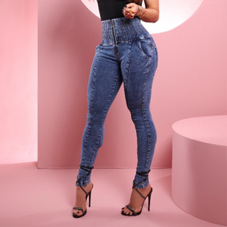 Calça Jeans Feminina Lipo Modeladora,Cós alto Empina Bumbum Strech Chapa Barriga