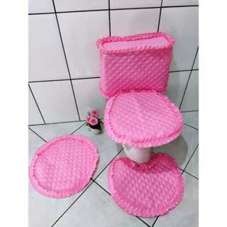 Kit banheiro promoção cores lisas tapete redondo 3 ou 4 peças capa caixa acoplada tecido metalassê em Oferta na Shopee