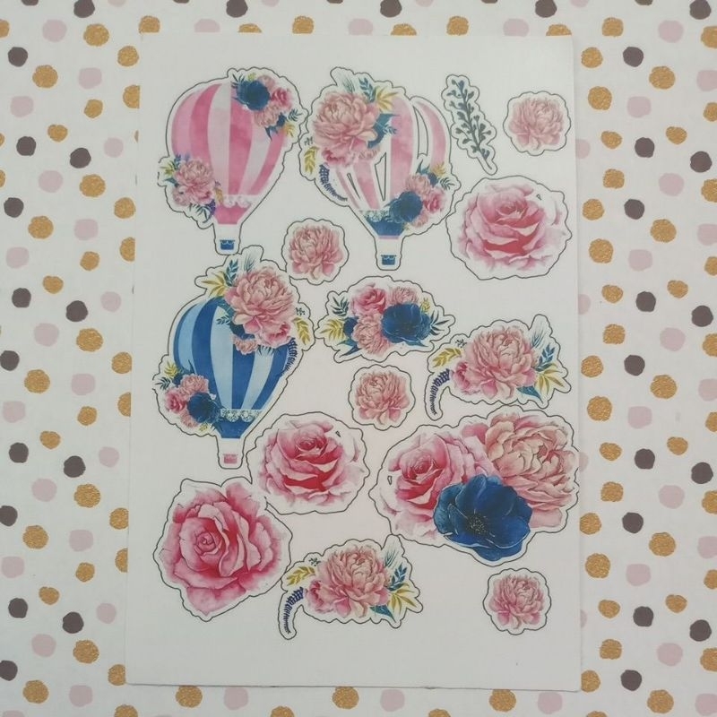 Cartela adesiva flores e balão, cartela de adesivos rosa e azul, chá revelação