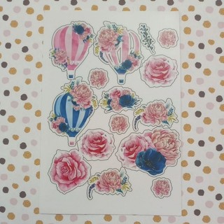 Cartela adesiva flores e balão, cartela de adesivos rosa e azul, chá revelação