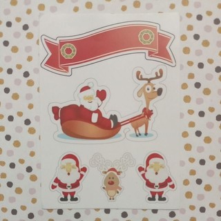Cartela adesiva natal, trenó e papai Noel, cartela de adesivos natal