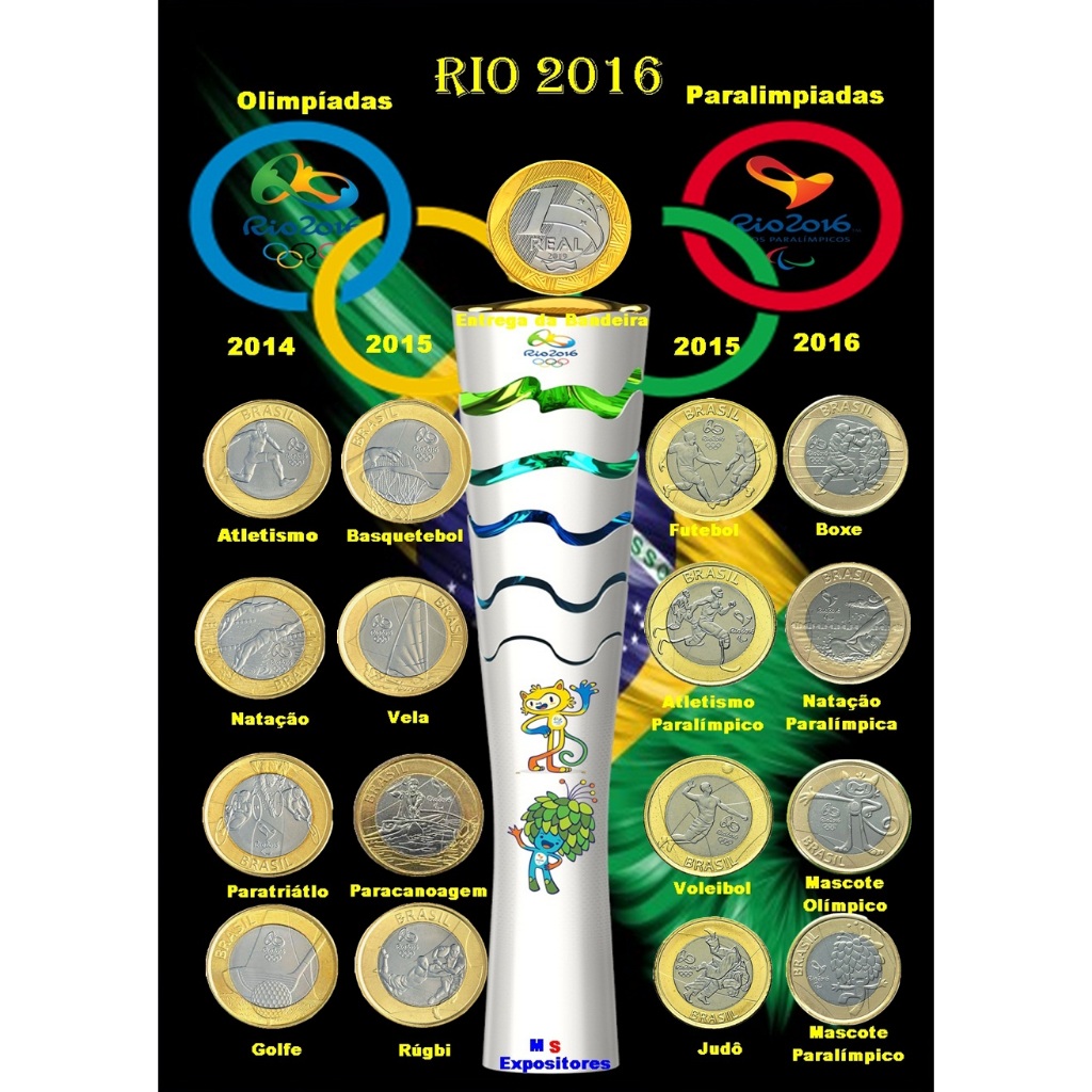 Quadro expositor para as moedas das  olimpíadas Rio 2016 com vidro
