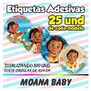 Kit De 100 Etiquetas Adesivas Moana Baby em Oferta na Shopee