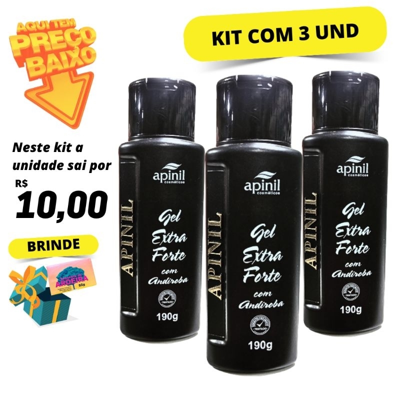 Kit com 3 Gel para Massagem Gel Extra Forte com Andiroba Apinil 190g