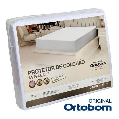 Protetor de Colchão Impermeável Ortobom Branco Com Elástico Para Cama Box Tamanhos Solteiro Casal Padrão Queen e Super King Capa Protetora Lavável Protege