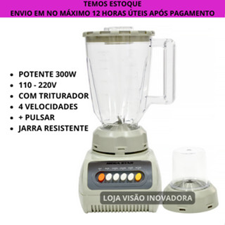 Liquidificador e Triturador Megastar Potente 300W 4 Velocidades + Pulsar com Jarra Resistente 110V - 220V