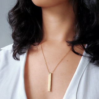 Colar Com Pingente Retangular Feminino Clássico Em Aço Inoxidável 316L Dourado e Prata Tamanho Medio
