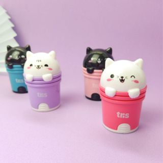 Apontador Duplo Com Borracha Kitty Tris Und - Apontador 1 Furo e Deposito - Coleção Gato Gatinho