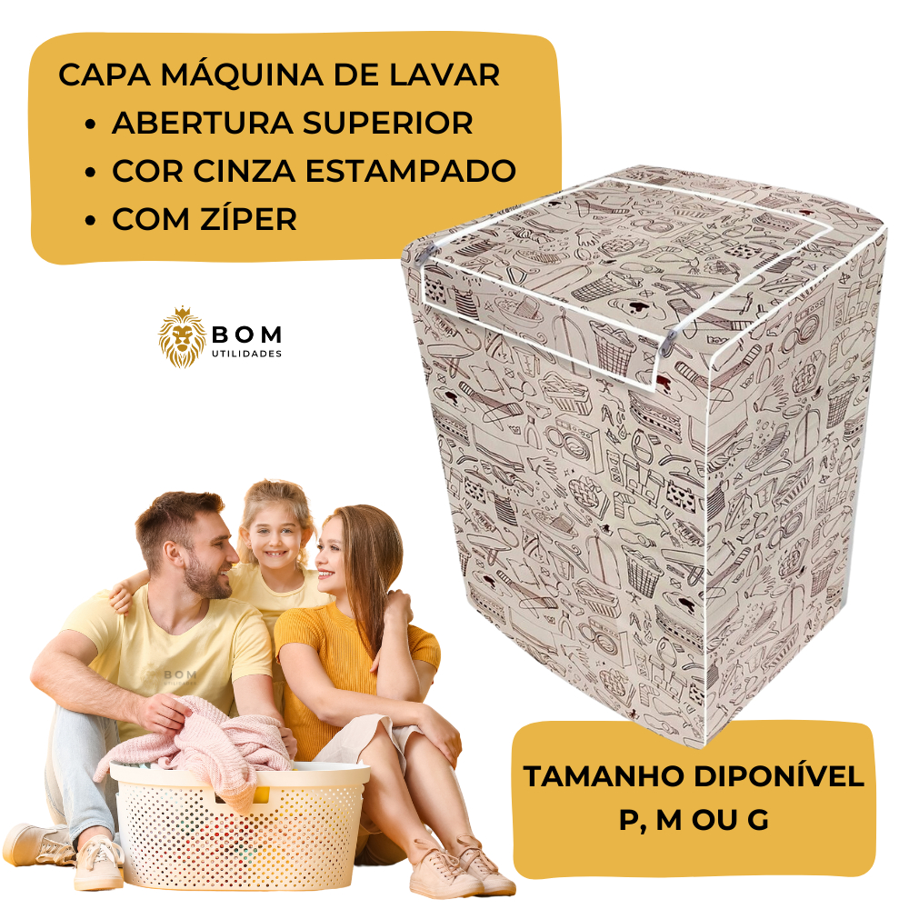 Capa Máquina de Lavar Bege Com Zíper Todos Tamanhos e Marcas Electrolux Brastemp Abertura Superior